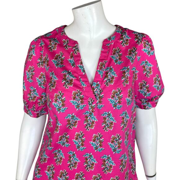 J. Crew Factory Printed Short Sleeve V-Neck Poplin Top Size XS Pink Floral - Picture 2 of 14